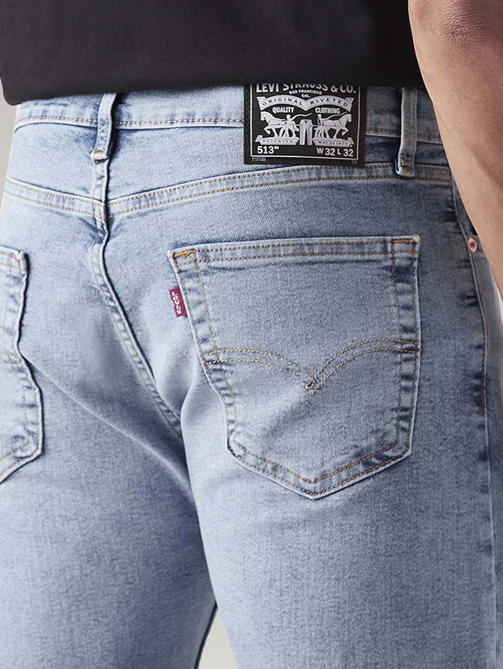 Men's 513 Light Blue Slim Straight Fit Mid Rise Jeans - Detail View