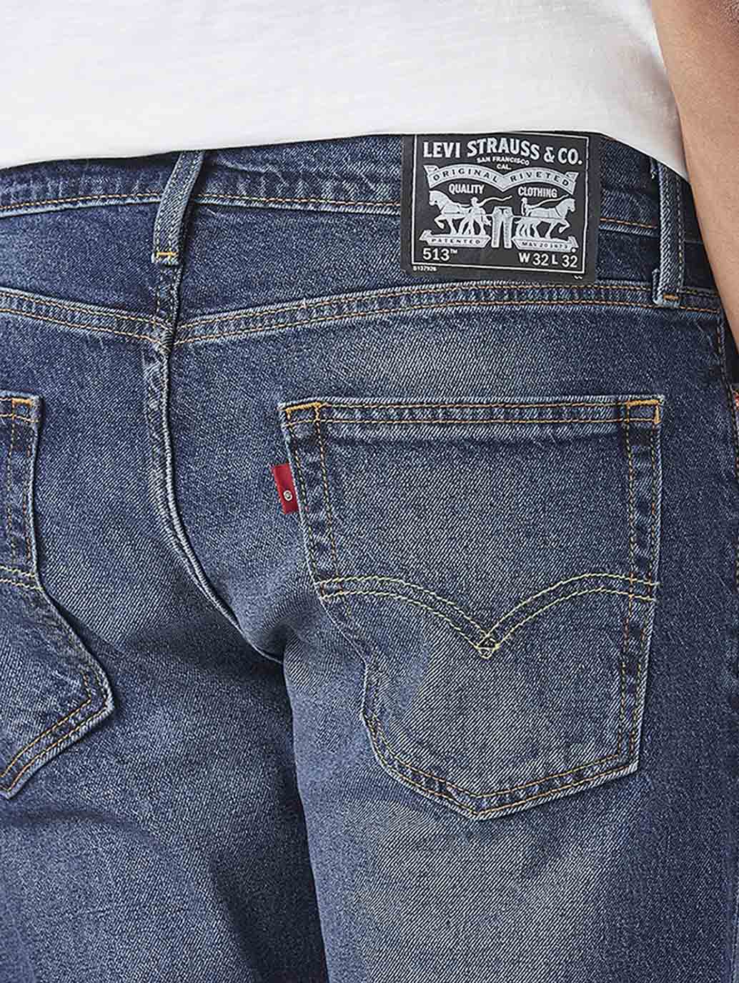 Men's 513 Blue Slim Straight Fit Mid Rise Jeans - Detail View