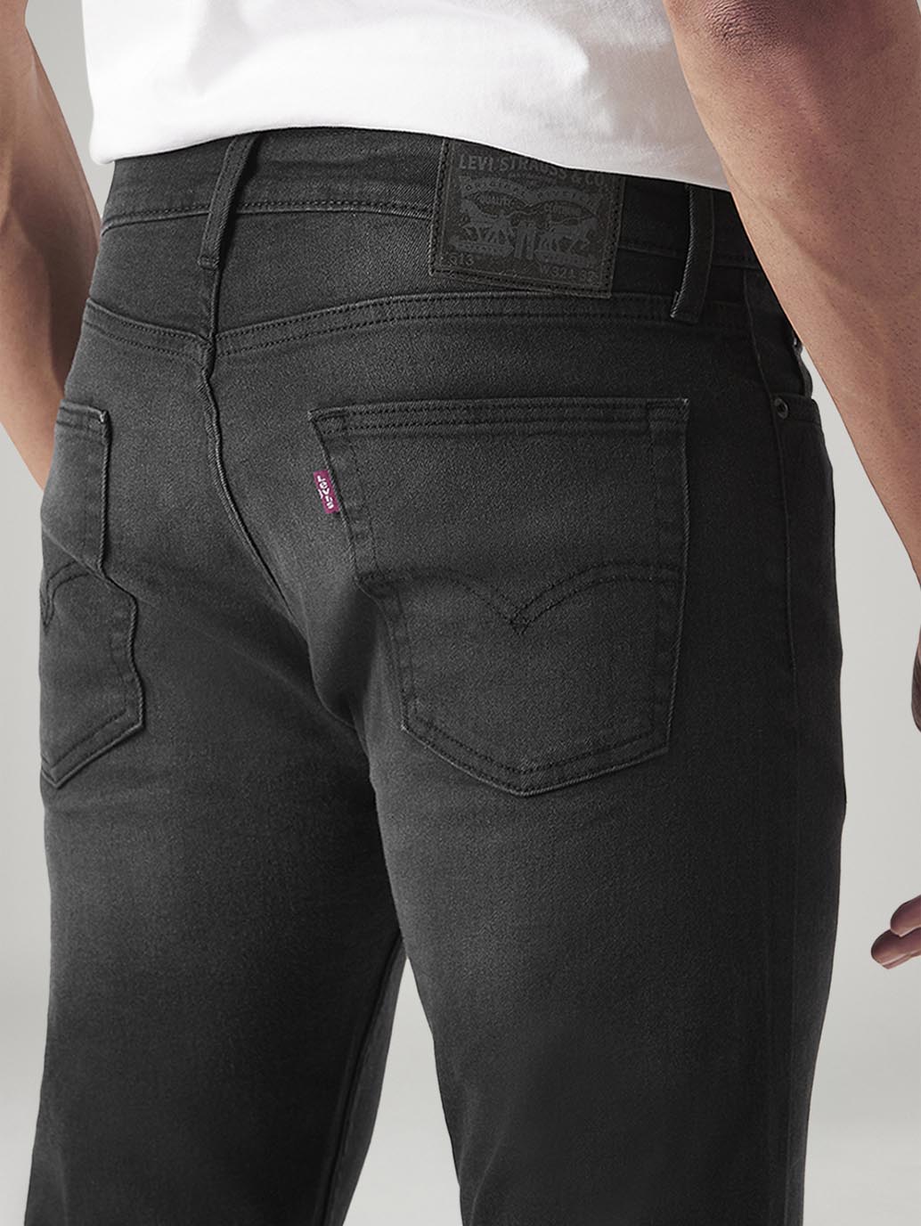 Men's 513 Black Slim Straight Fit Mid Rise Jeans - Detail View