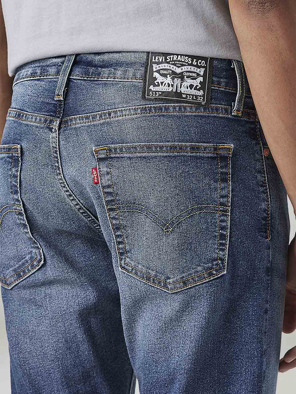 Men's 513 Blue Slim Straight Fit Mid Rise Jeans - Detail View