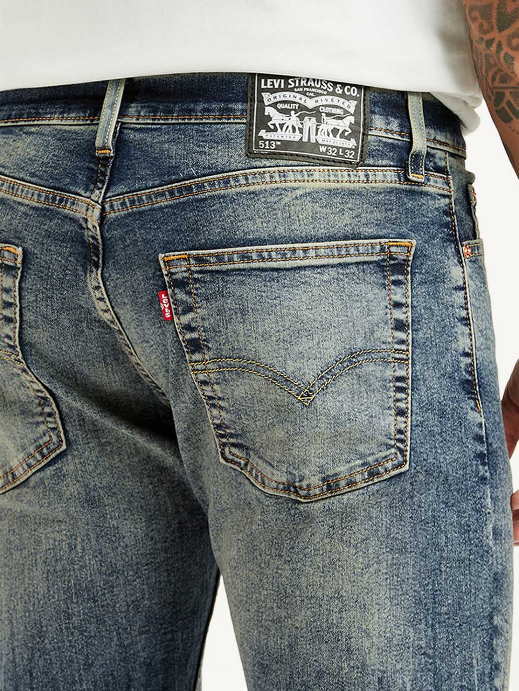 Men's Tinted 513 Med Indigo Slim Tapered Fit Mid Rise Jeans - Detail View