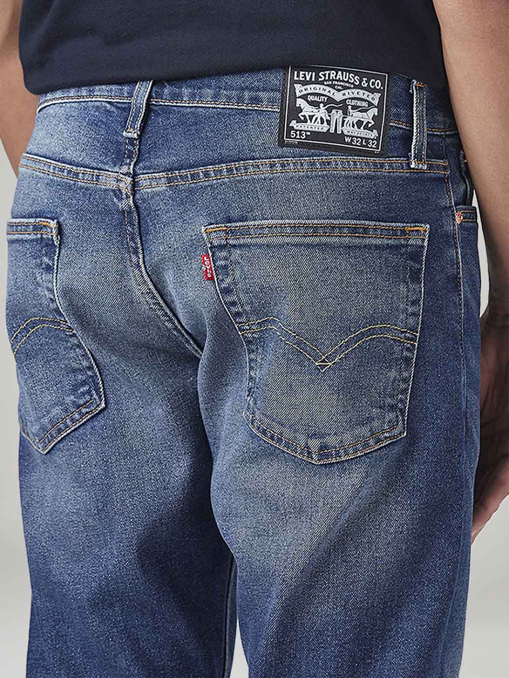 Men's 513 Blue Slim Straight Fit Mid Rise Tinted Jeans - 20 View