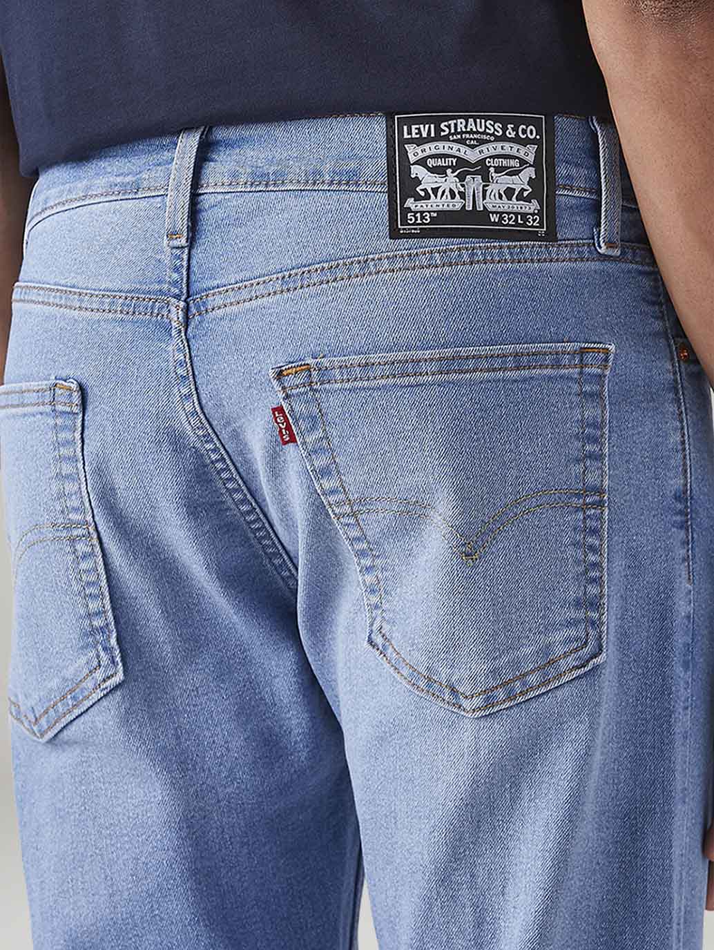 Men's 513 Light Blue Slim Straight Fit Mid Rise Jeans - Detail View