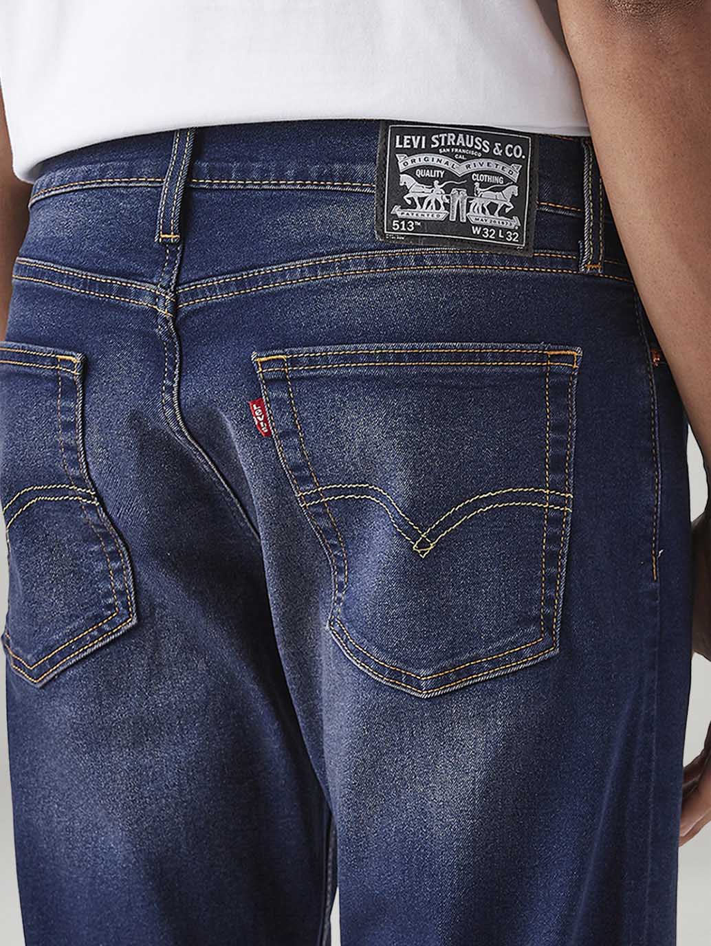 Men's 513 Dark Blue Slim Straight Fit Mid Rise Tinted Jeans - Detail View