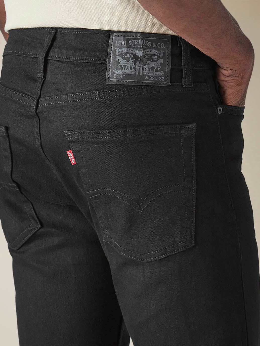 Mens 513 Mid Rise Slim Straight Fit Cotton Stretch Blend Jeans - Detail View