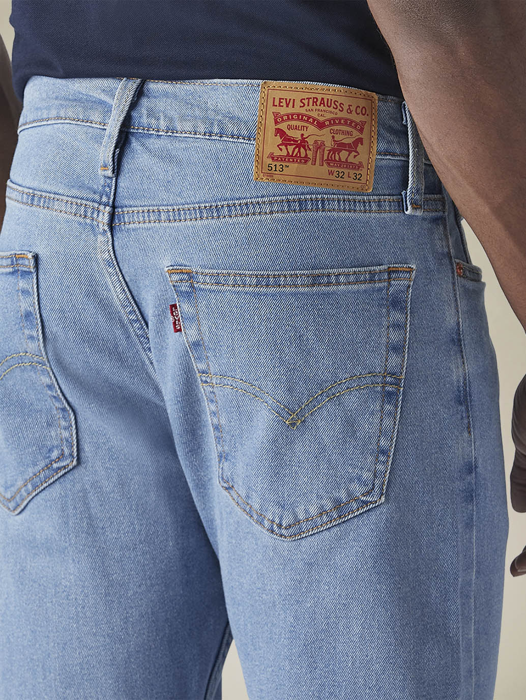 Mens 513 Mid Rise Slim Straight Fit Cotton Stretch Blend Jeans - Detail View