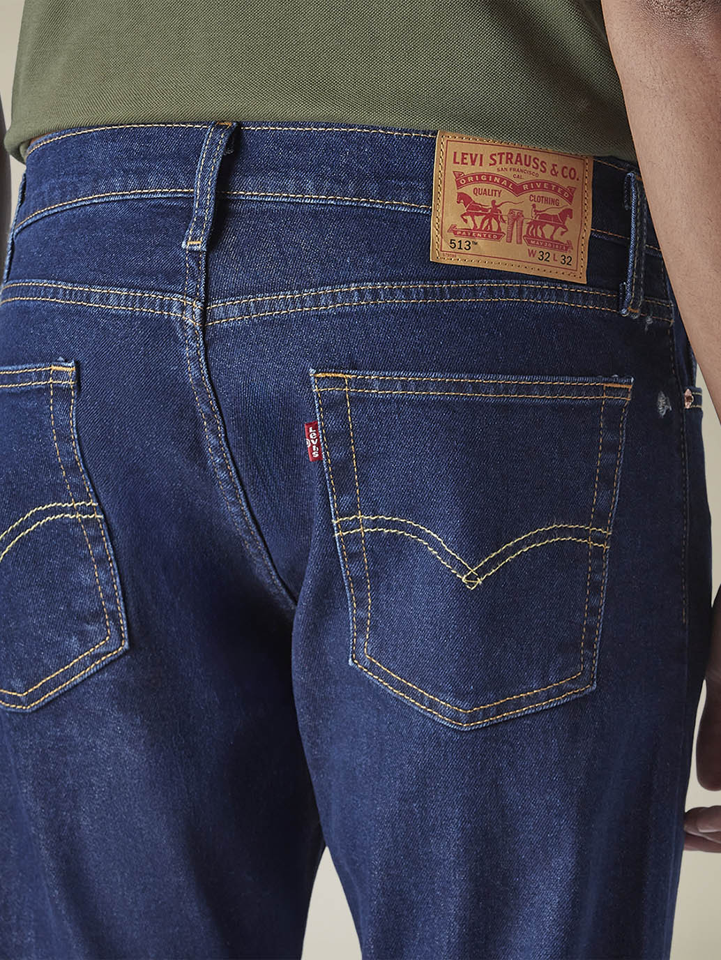 Mens 513 Mid Rise Slim Straight Fit Cotton Stretch Blend Jeans - Detail View