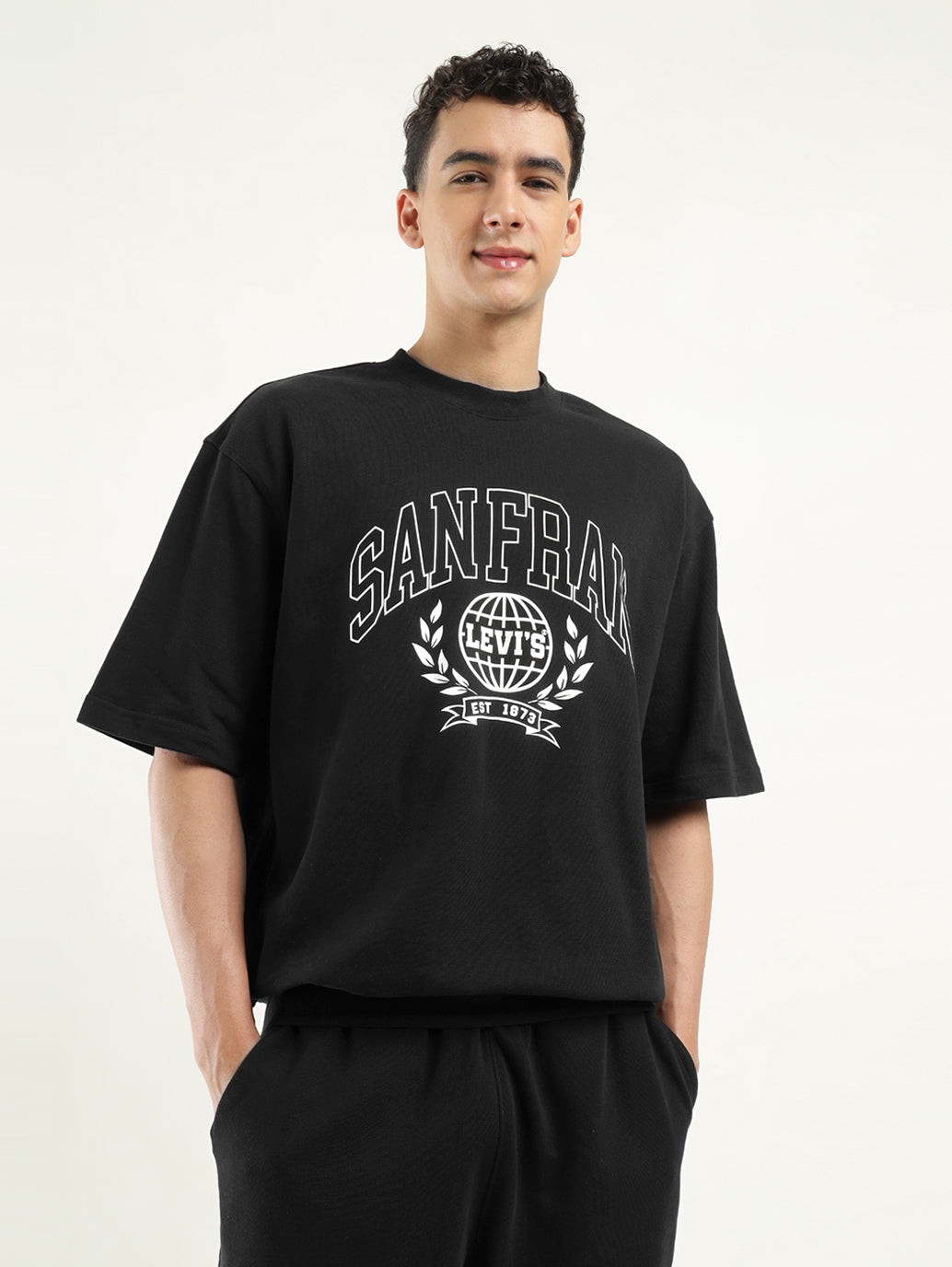 Men's Graphic Black Crew Neck T-shirt - Front View