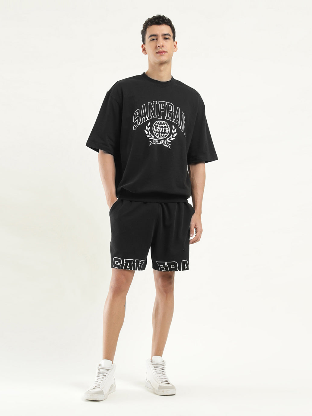 Men's Graphic Black Crew Neck T-shirt - ModelFront View