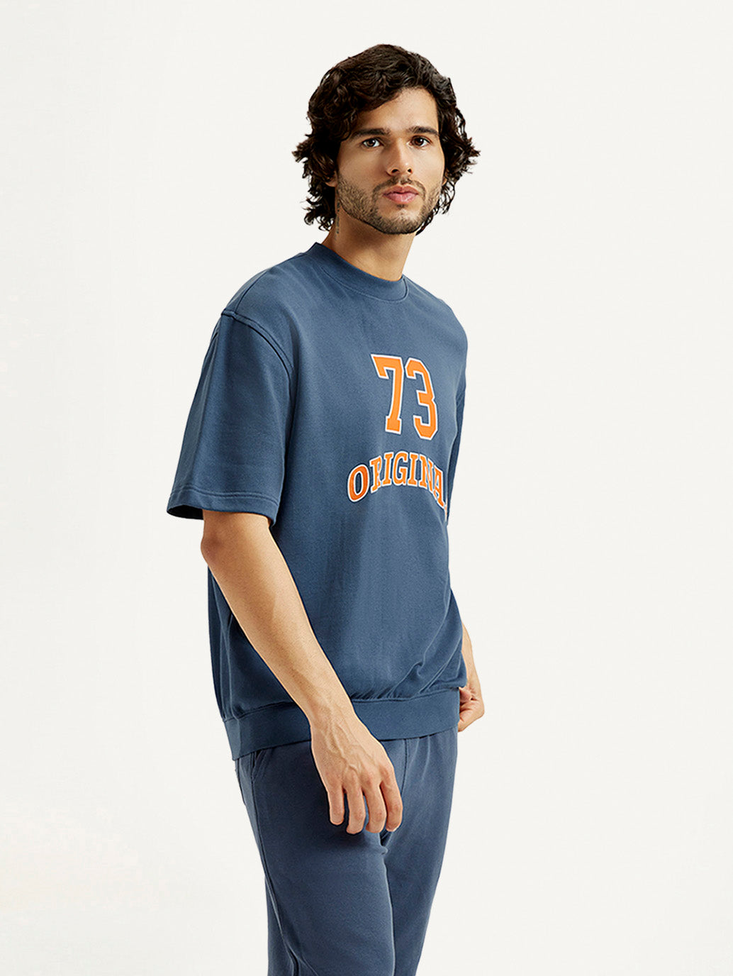 Men's Printed Round Neck Sweatshirt - Side View