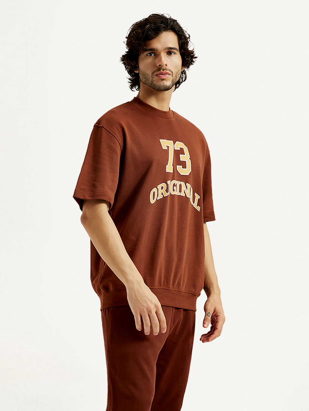 Men's Printed Round Neck Sweatshirt - Side View