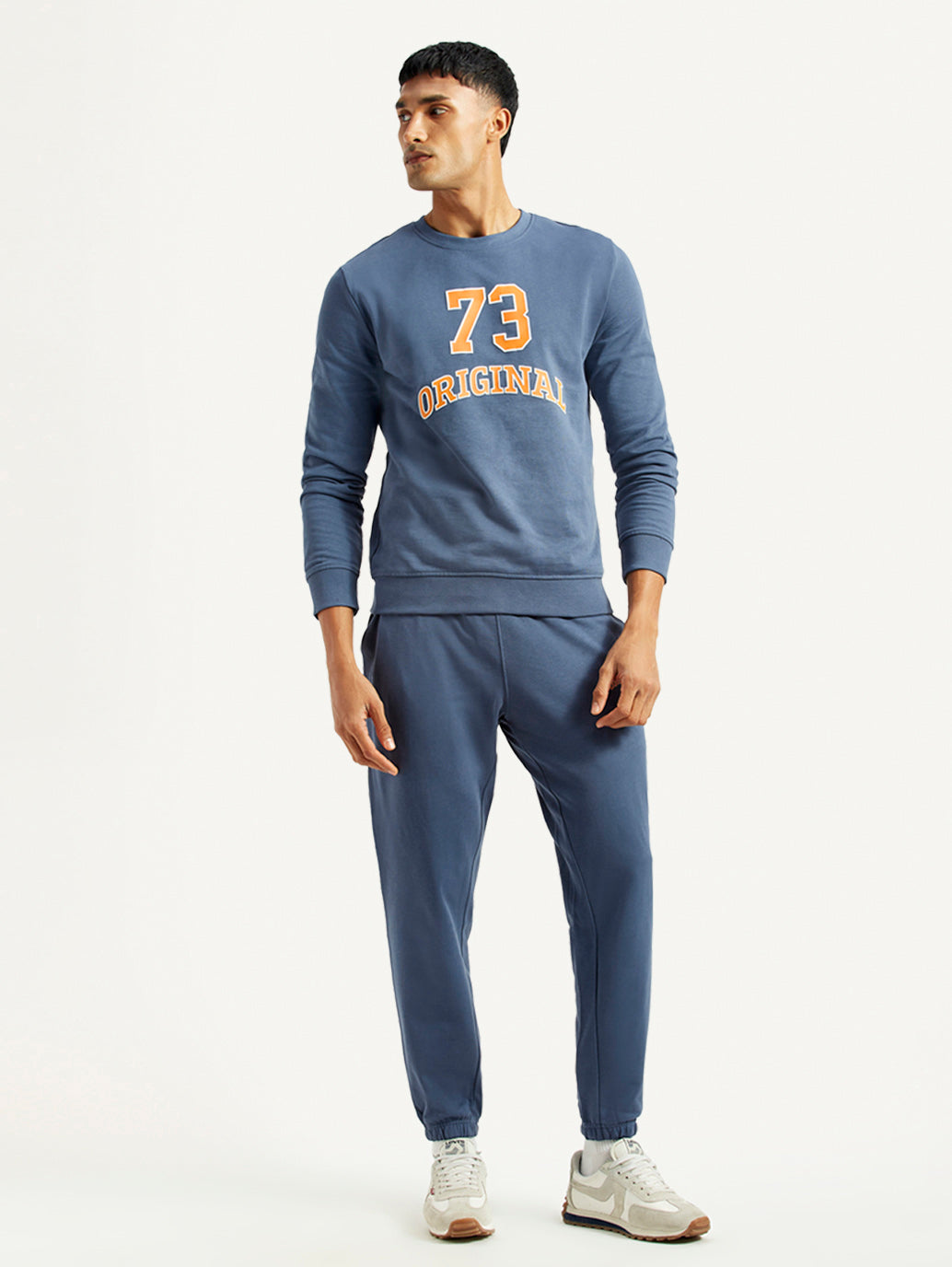 Men's Graphic Blue Crew Neck Co-Ord Set - Front View