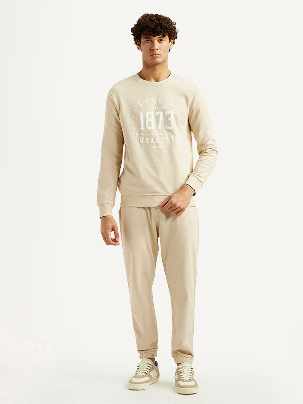 Men's Beige Regular Fit Co-Ord Set - Front View