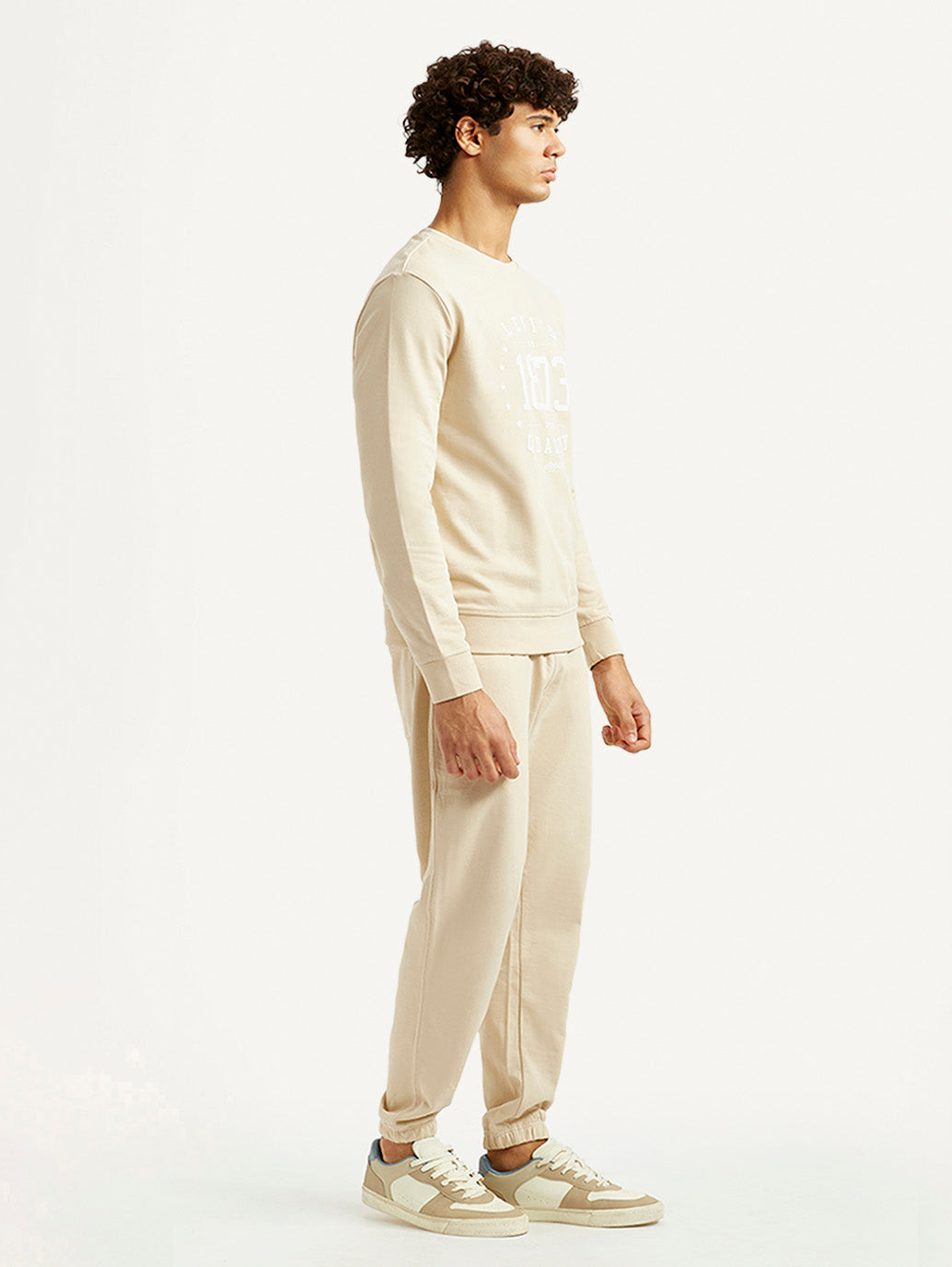 Men's Beige Regular Fit Co-Ord Set - Side View