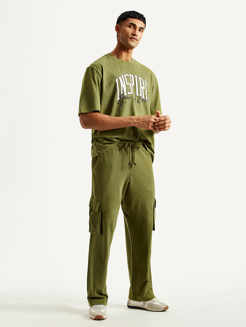 Men's Typography Olive Crew Neck Co-Ord Set