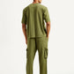 Men's Typography Olive Crew Neck Co-Ord Set - Back View