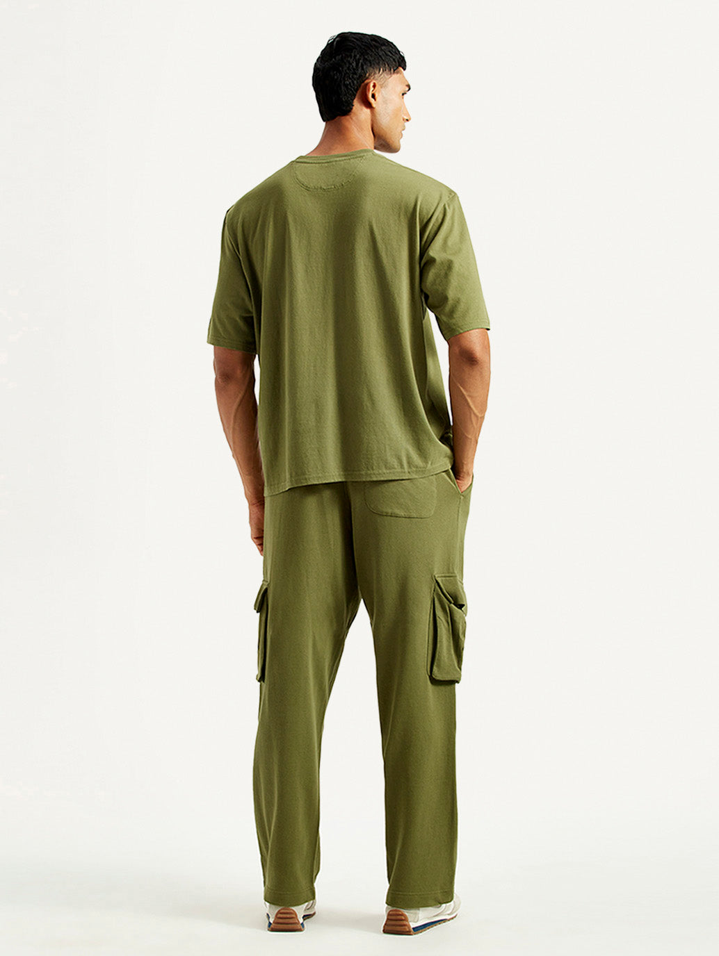 Men's Typography Olive Crew Neck Co-Ord Set - Back View