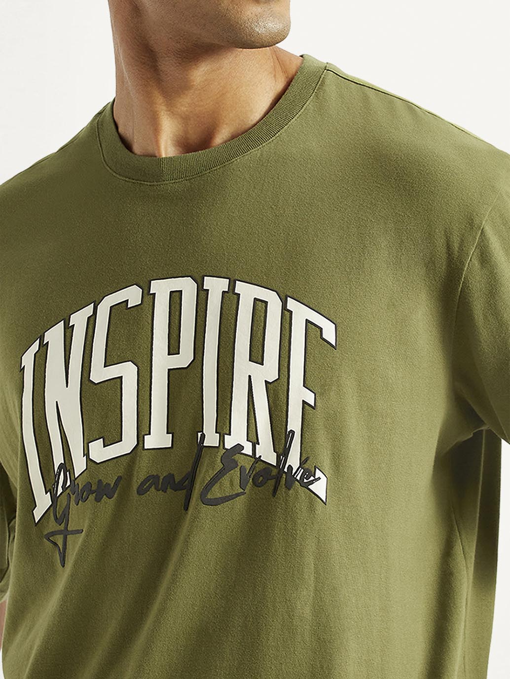Men's Typography Olive Crew Neck Co-Ord Set - Detail View