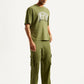 Men's Typography Olive Crew Neck Co-Ord Set - Side View
