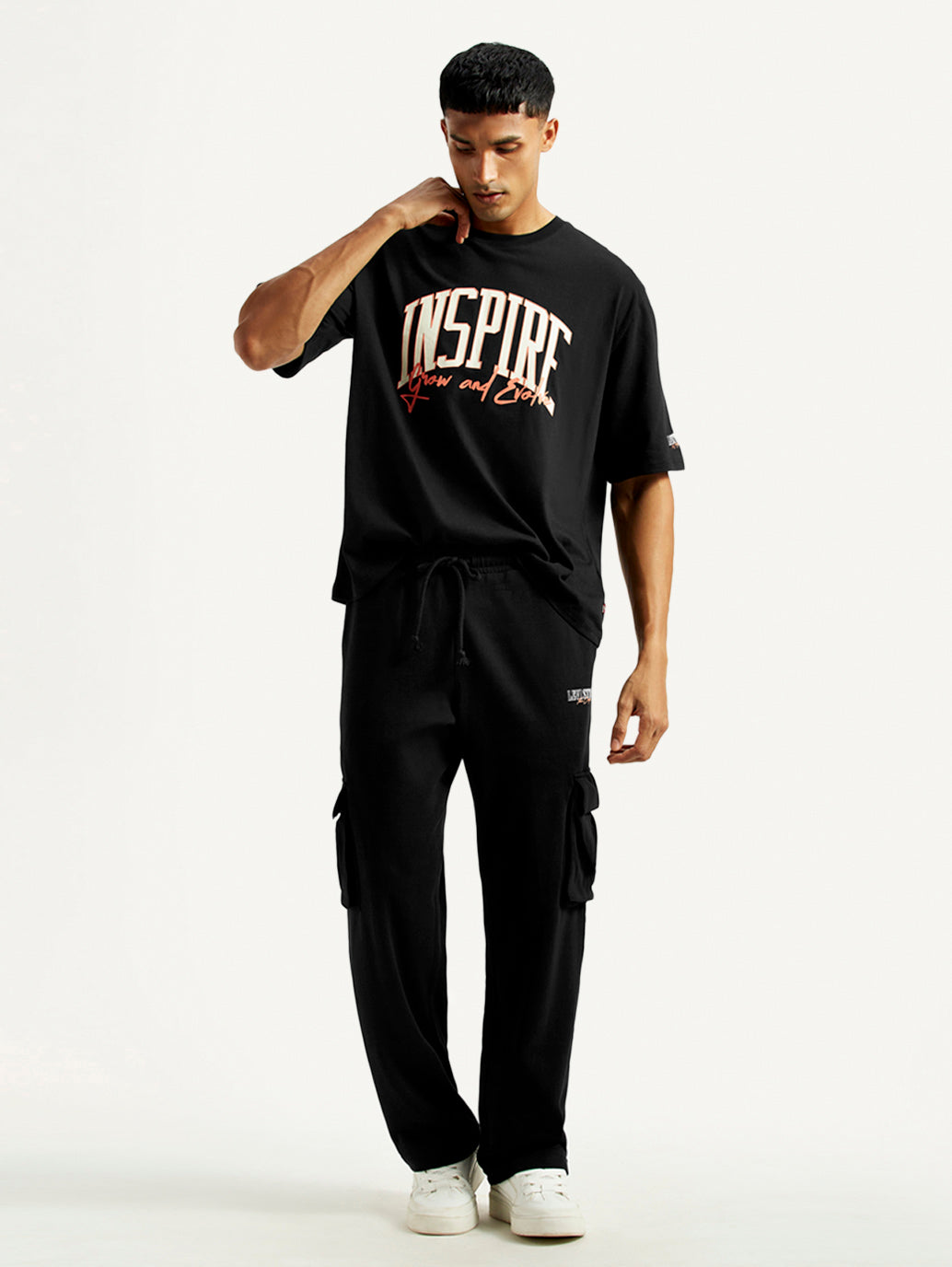 Men's Typography Black Crew Neck Co-Ord Set