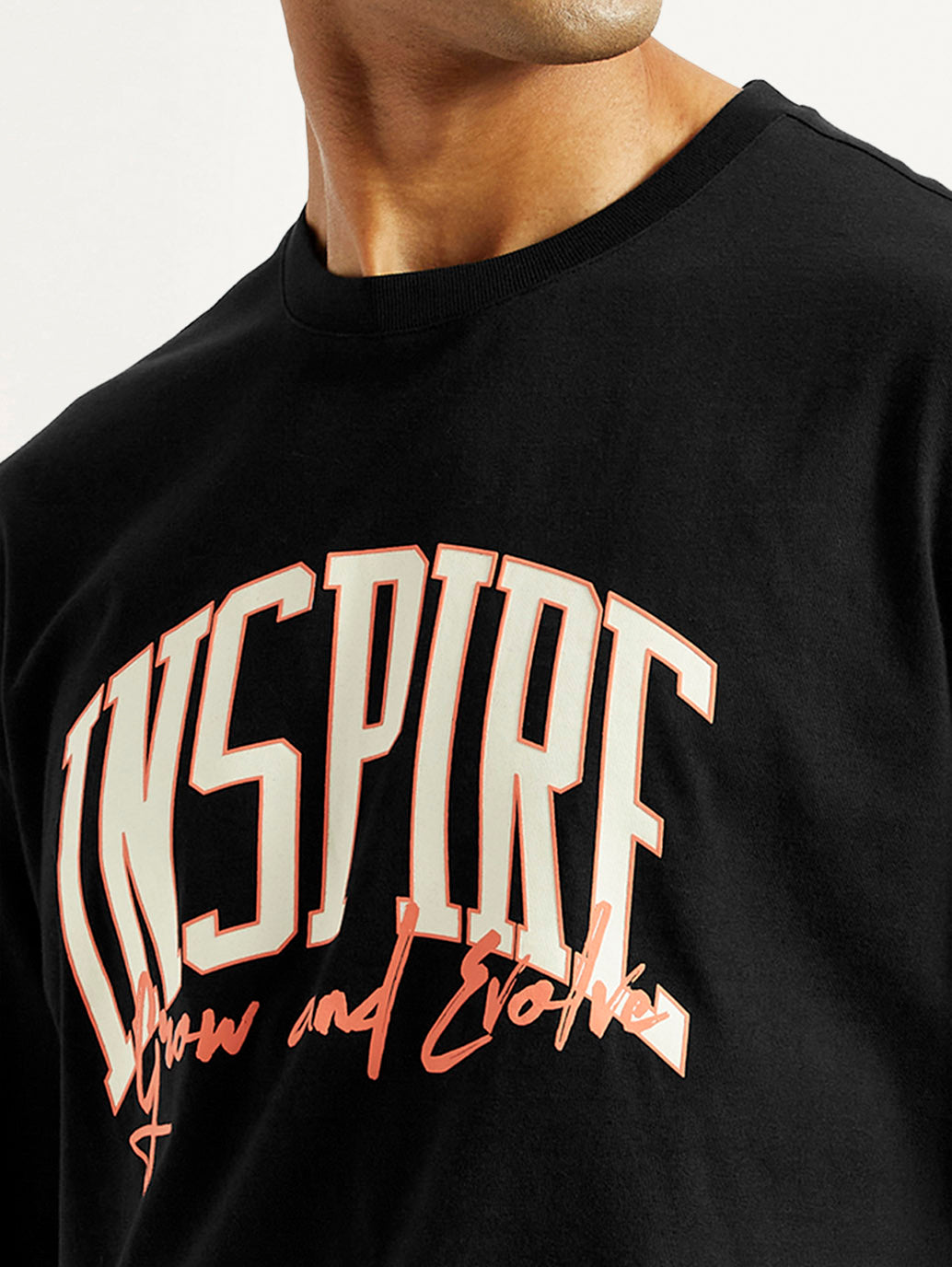 Men's Typography Black Crew Neck Co-Ord Set - Detail View