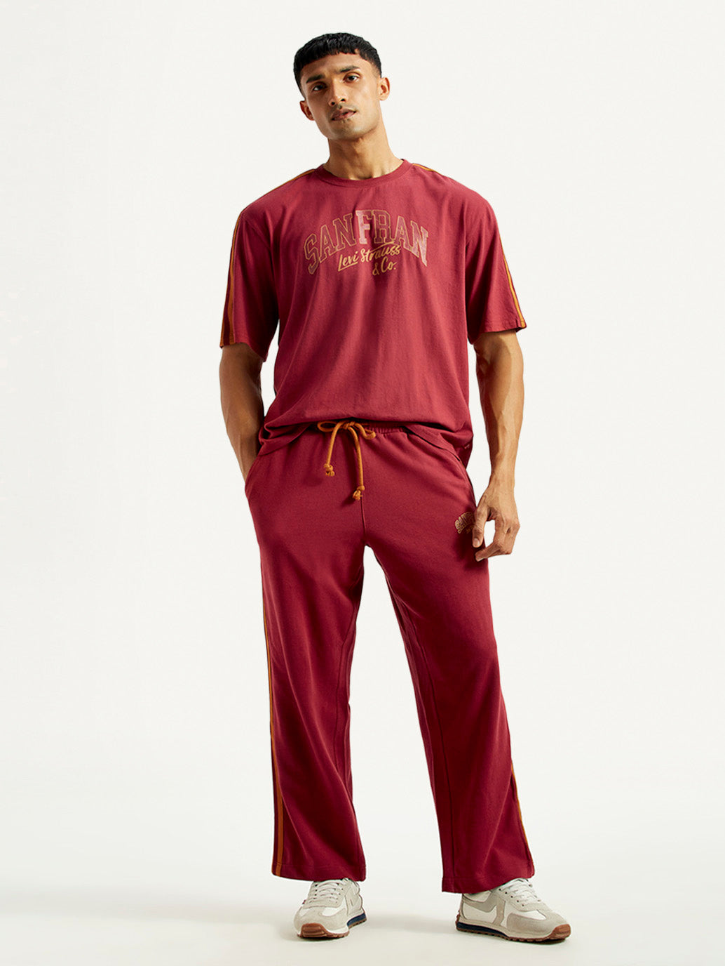 Men's Typography Maroon Crew Neck Co-Ord Set
