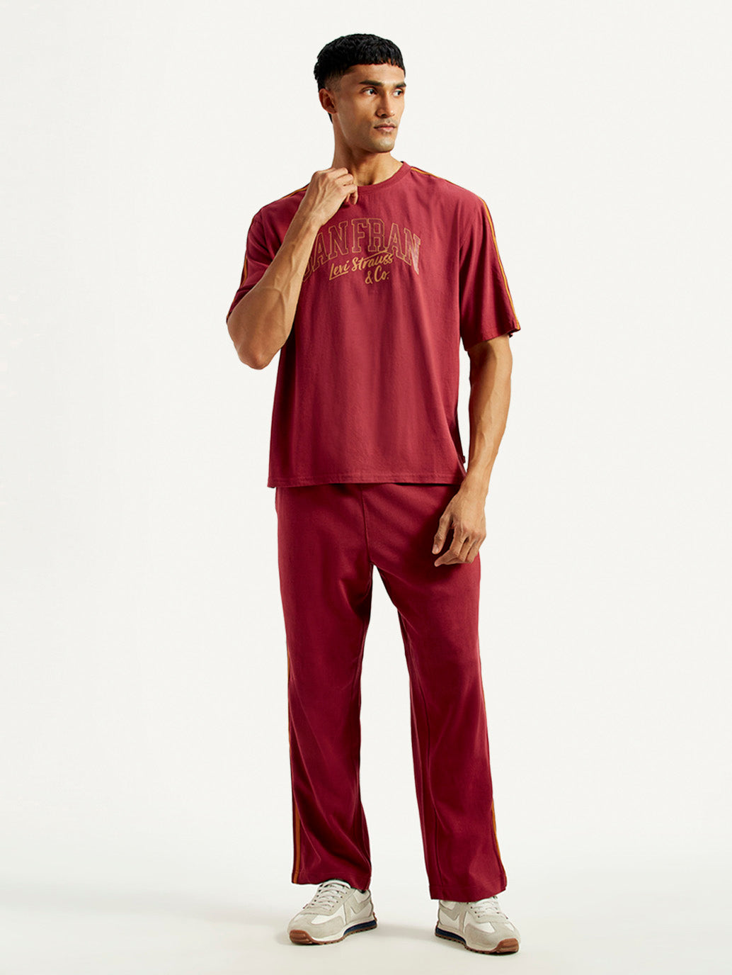 Men's Typography Maroon Crew Neck Co-Ord Set - Front View