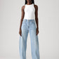 Women's Light Indigo Barrel Loose Fit Mid Rise Jeans - Front View