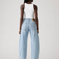 Women's Light Indigo Barrel Loose Fit Mid Rise Jeans - Back View