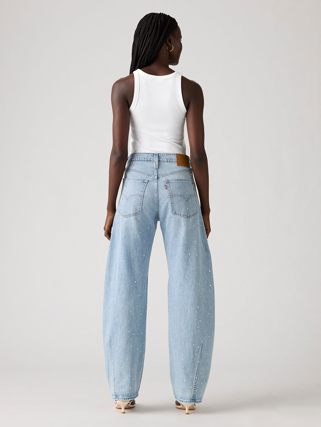 Women's Light Indigo Barrel Loose Fit Mid Rise Jeans - Back View