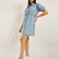 Women's Solid Light Blue Spread Collar Dress - Elevated View
