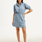 Women's Solid Light Blue Spread Collar Dress - Styleshot View