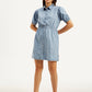 Women's Solid Light Blue Spread Collar Dress - Front View