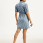 Women's Solid Light Blue Spread Collar Dress - Back View