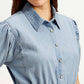 Women's Solid Light Blue Spread Collar Dress - Detail View