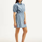Women's Solid Light Blue Spread Collar Dress - Side View