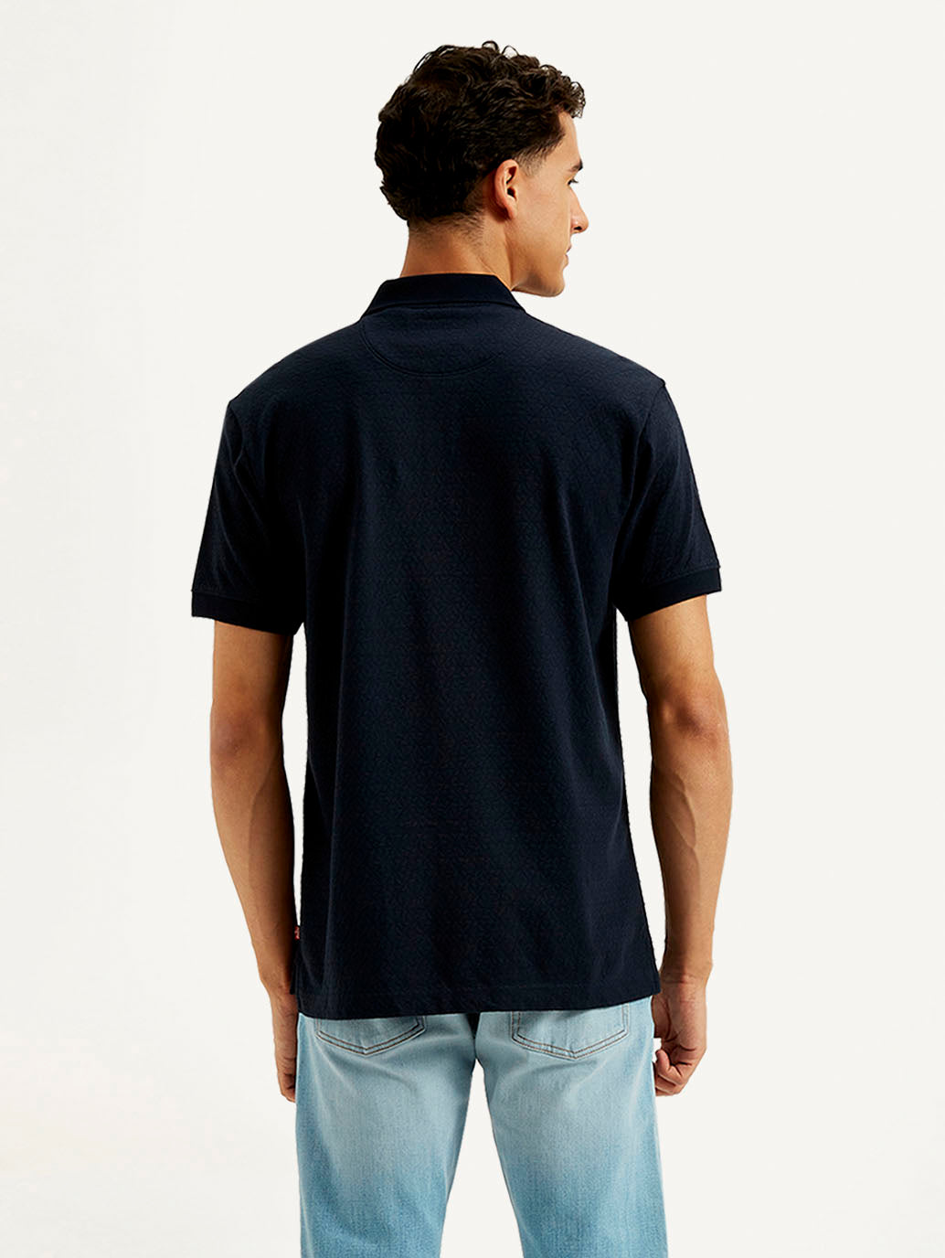 Men's Solid Slim Fit Polo T-shirt - Back View