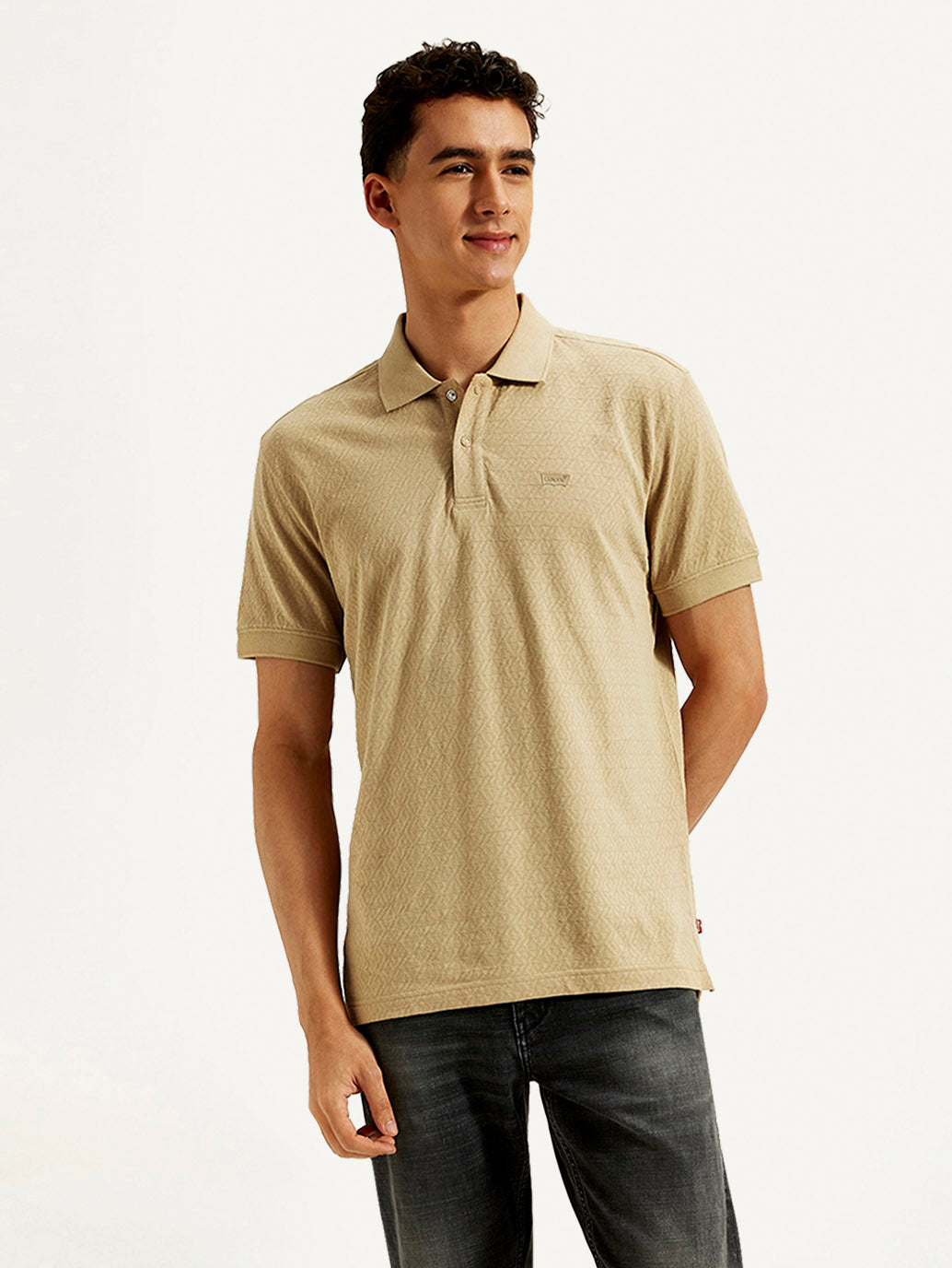 Men's Geometric Slim Fit Polo T-shirt - Front View
