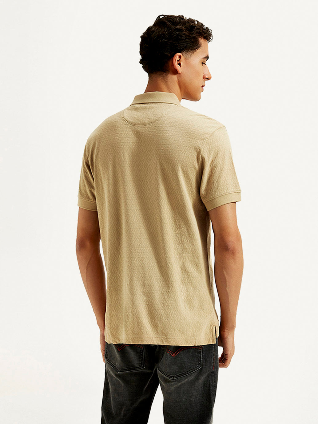 Men's Geometric Slim Fit Polo T-shirt - Back View