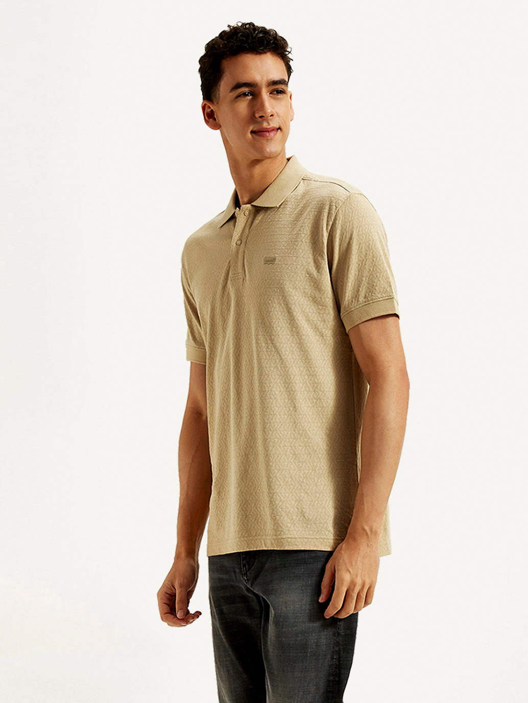Men's Geometric Slim Fit Polo T-shirt - Side View