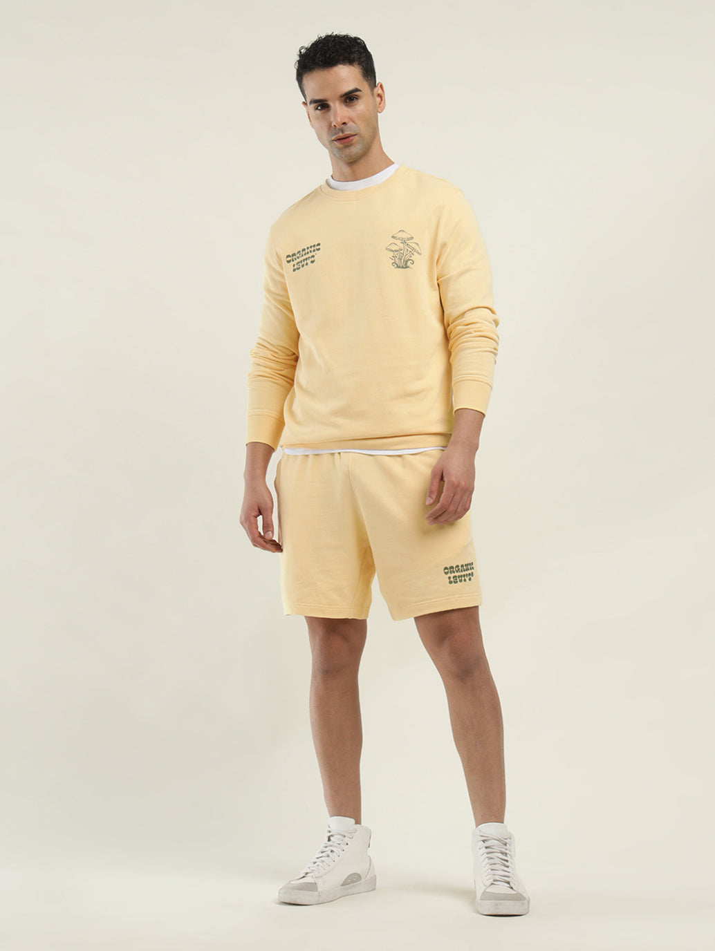 Men's Solid Yellow Crew Neck Co-ord Set