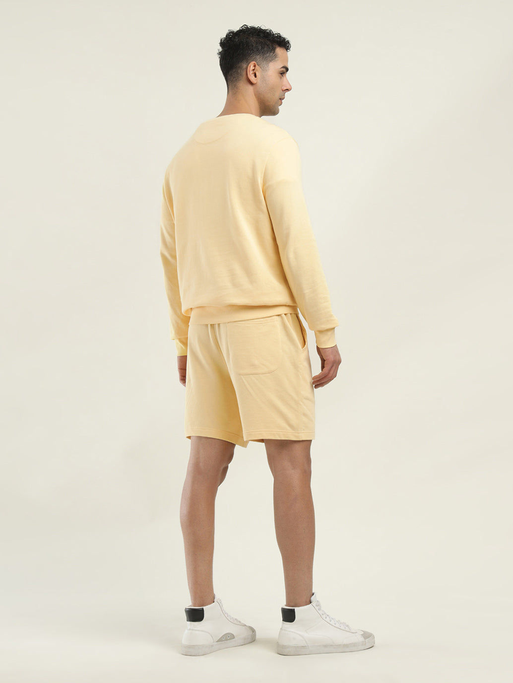 Men's Solid Yellow Crew Neck Co-ord Set - Back View