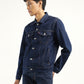 Men's Solid Dark Blue Spread Collar Denim Jacket - Side View