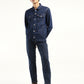 Men's Solid Dark Blue Spread Collar Denim Jacket - ModelFront View