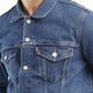 Men's Solid Blue Spread Collar Denim Jacket - Detail View