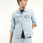 Men's Solid Light Blue Spread Collar Denim Jacket - Styleshot View