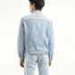 Men's Solid Light Blue Spread Collar Denim Jacket - Back View