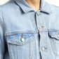 Men's Solid Light Blue Spread Collar Denim Jacket - Detail View