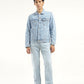 Men's Solid Light Blue Spread Collar Denim Jacket - ModelFront View