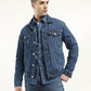 Men's Solid Dark Blue Spread Collar Denim Jacket - Styleshot View